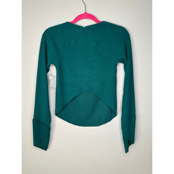 FREE PEOPLE Square Neckline Cross Back Cropped Thermal Sweater Top Green Size XS - Picture 5 of 7